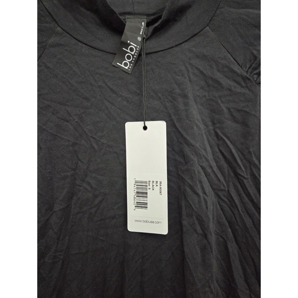 NWT Bobi S Mock Neck Pleated Shoulder Long Sleeve T Shirt Black 132036 - Picture 3 of 4
